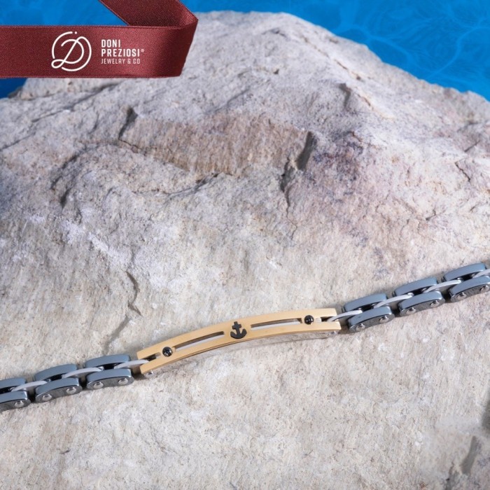 Bracciale Ancora in Acciaio E Ceramica Regolabile da Uomo