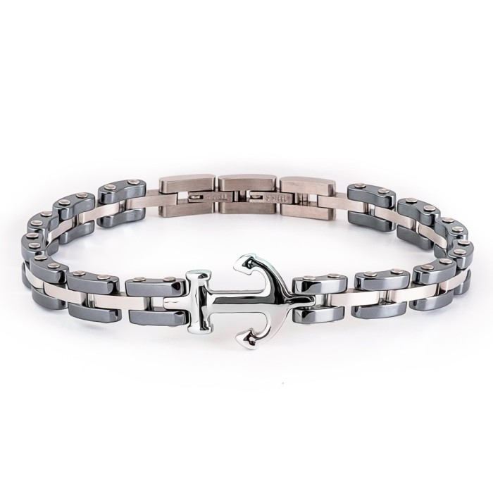 Bracciale Ancora in Acciaio E Ceramica Regolabile da Uomo