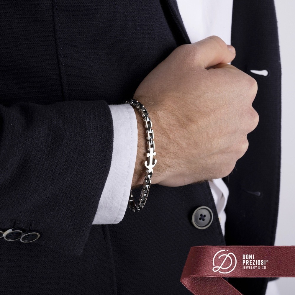 Bracciale Ancora in Acciaio E Ceramica Regolabile da Uomo