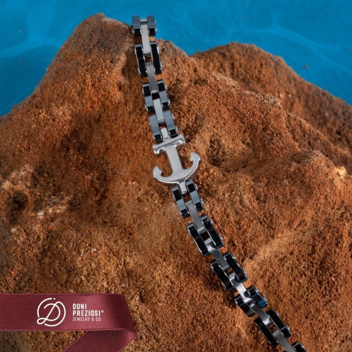 Bracciale Ancora in Acciaio E Ceramica Regolabile da Uomo