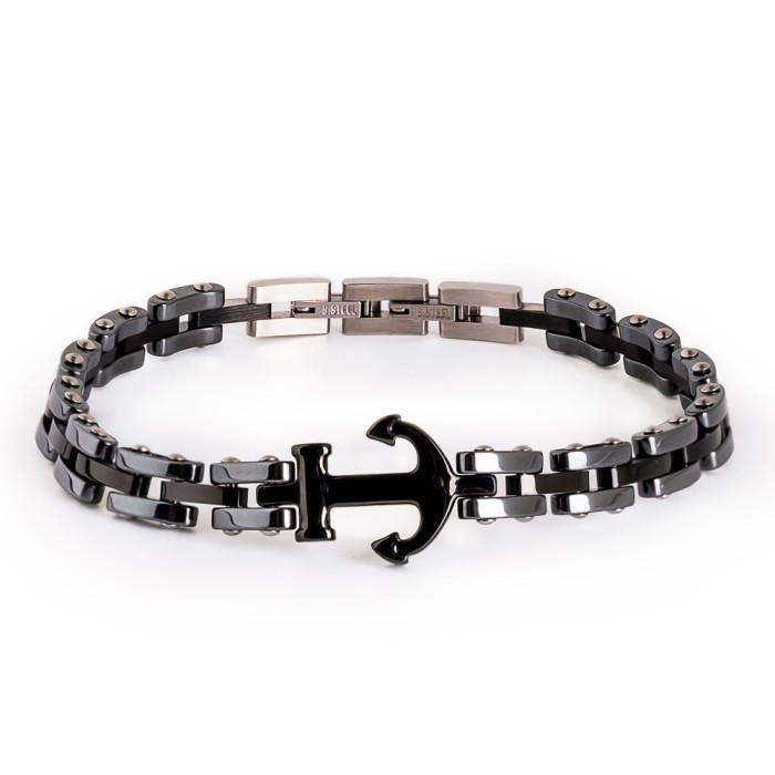 Bracciale Ancora in Acciaio E Ceramica Regolabile da Uomo