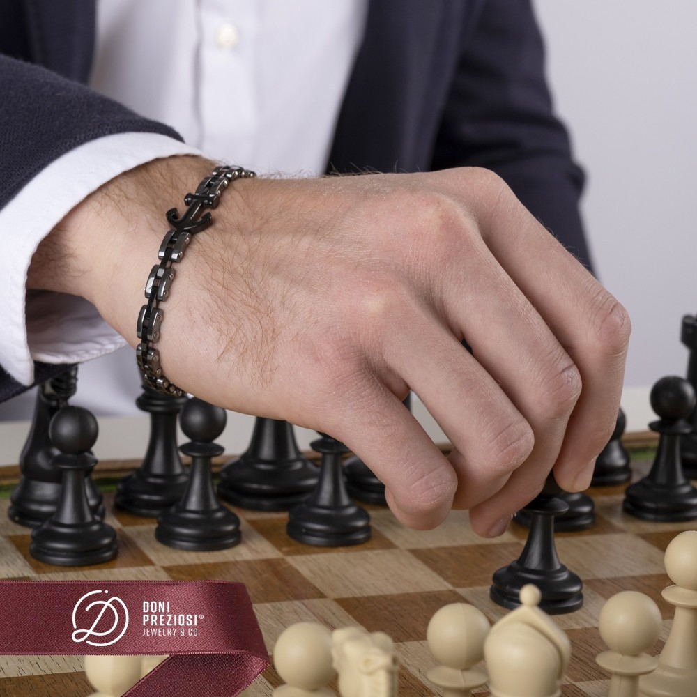 Bracciale Ancora in Acciaio E Ceramica Regolabile da Uomo