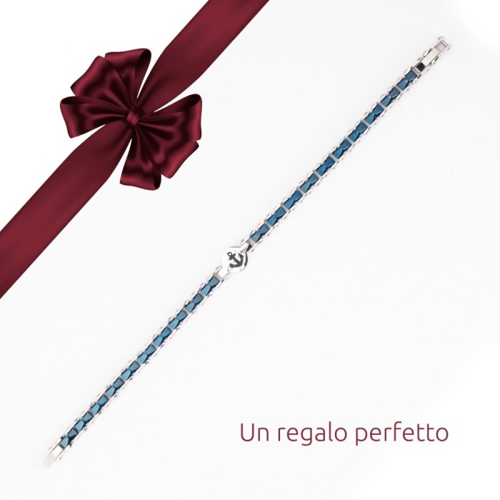 Bracciale uomo con ancora in acciaio con ceramica blu