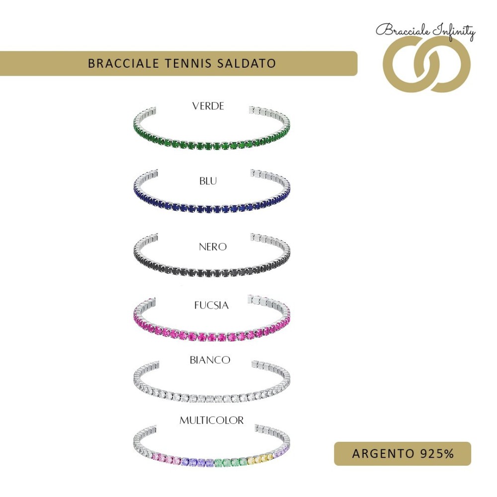 Prenotazione Bracciale Tennis Singolo Filo Infinity Argento 925% placcato oro bianco