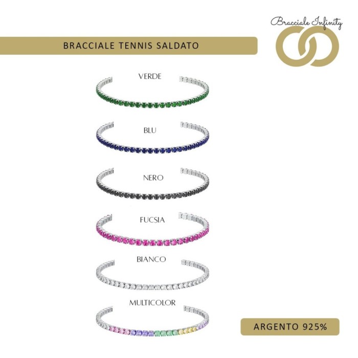 Prenotazione Bracciale Tennis Singolo Filo Infinity Argento 925% placcato oro bianco