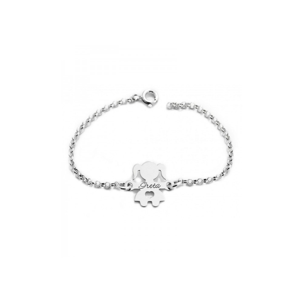Bracciale catena in argento bianco e bimba personalizzabile