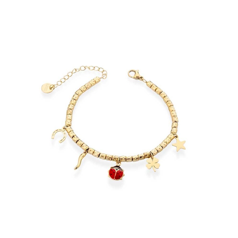 Bracciale con ciondoli portafortuna in acciaio