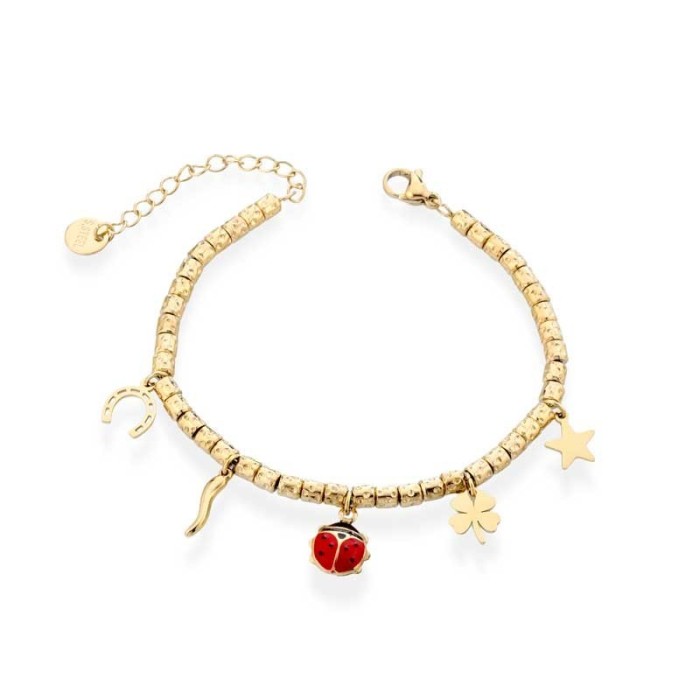 Bracciale con ciondoli portafortuna in acciaio
