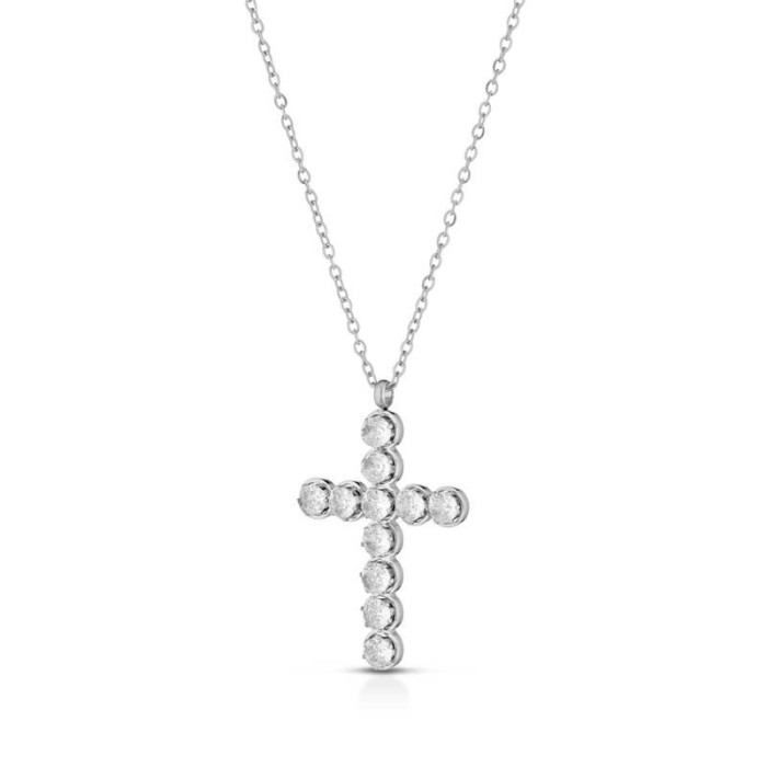 Collana donna con croce classic placcata rodio