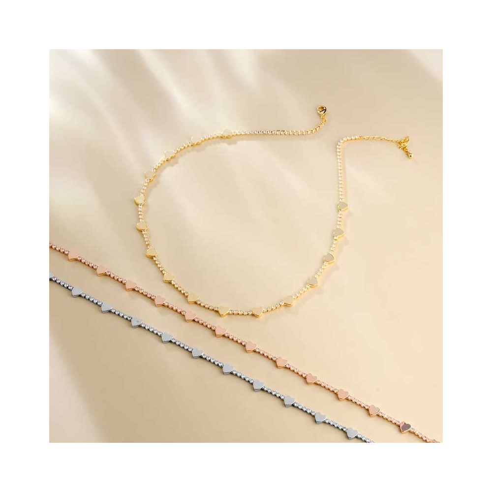Collana tennis choker con cuori
