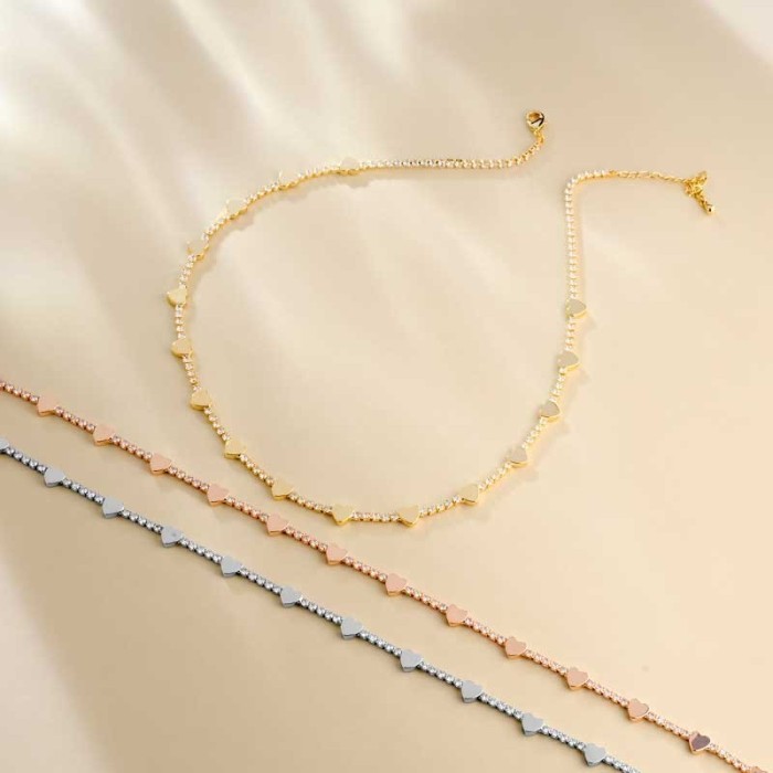 Collana tennis choker con cuori