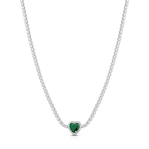 Collana tennis con cuore pavè