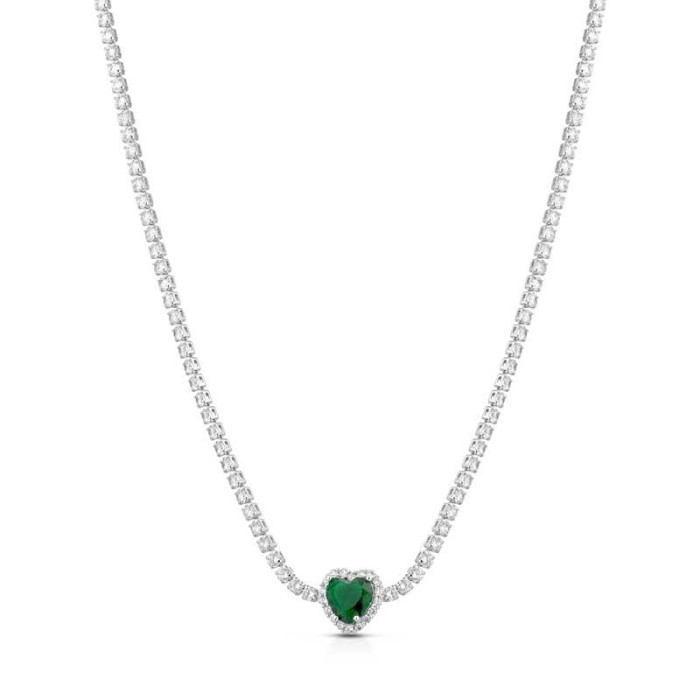 Collana tennis con cuore pavè