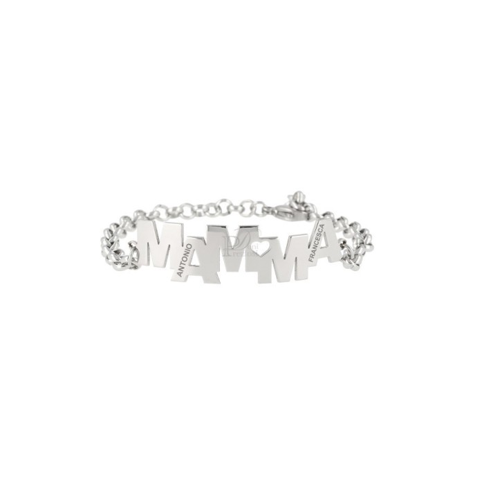 Bracciale catena  in acciaio con scritta "MAMMA" personalizzabile