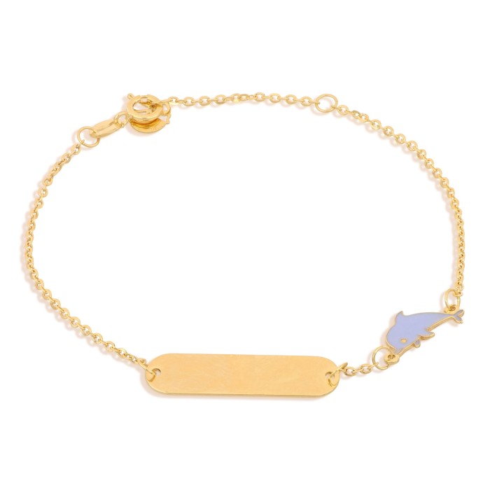 Bracciale bimba con targhetta in oro 18 carati incisione omaggio e delfino