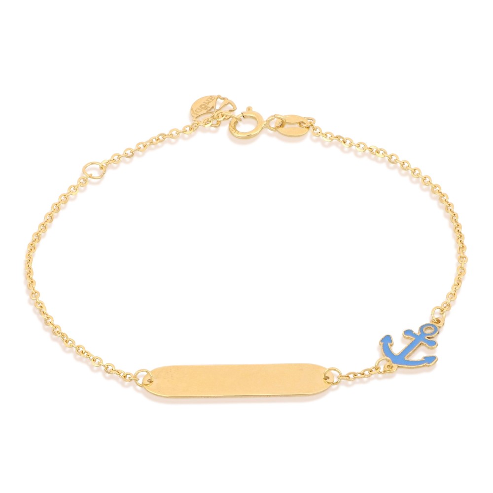 Bracciale bimbo con targhetta in oro 18 carati incisione omaggio con ancoretta