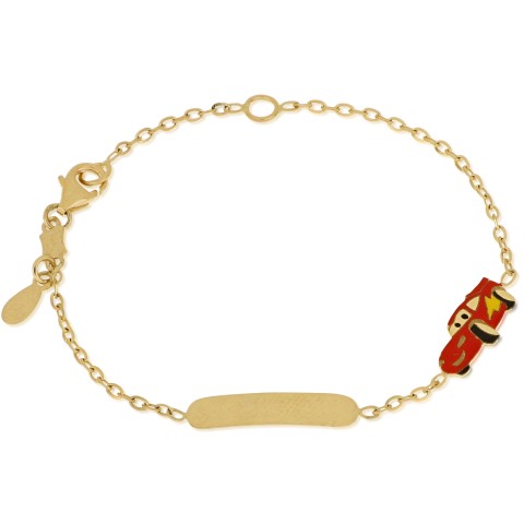 Bracciale bimbo con targhetta in oro 18 carati incisione omaggio con macchinina