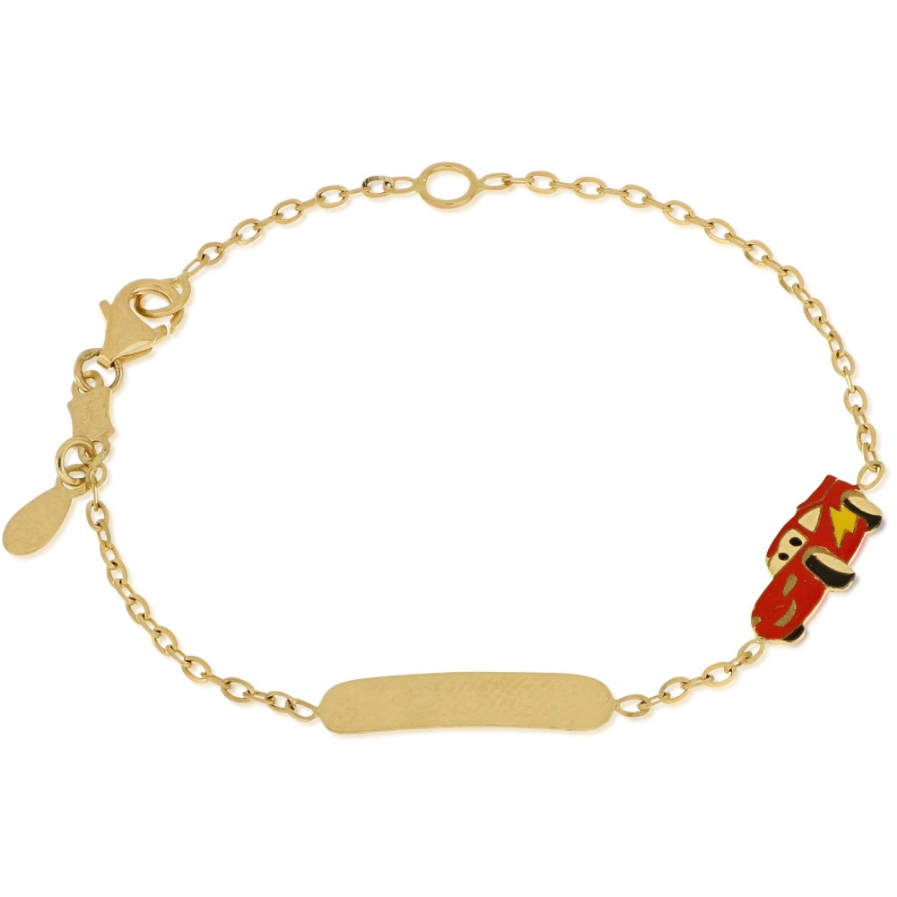 Bracciale bimbo con targhetta in oro 18 carati incisione omaggio con macchinina