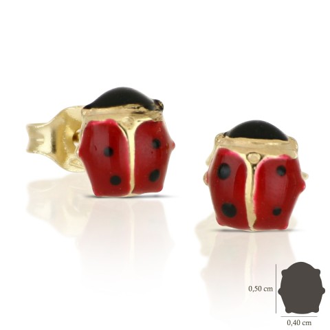 Coppia di orechini bambina con coccinella in oro giallo 18 carati