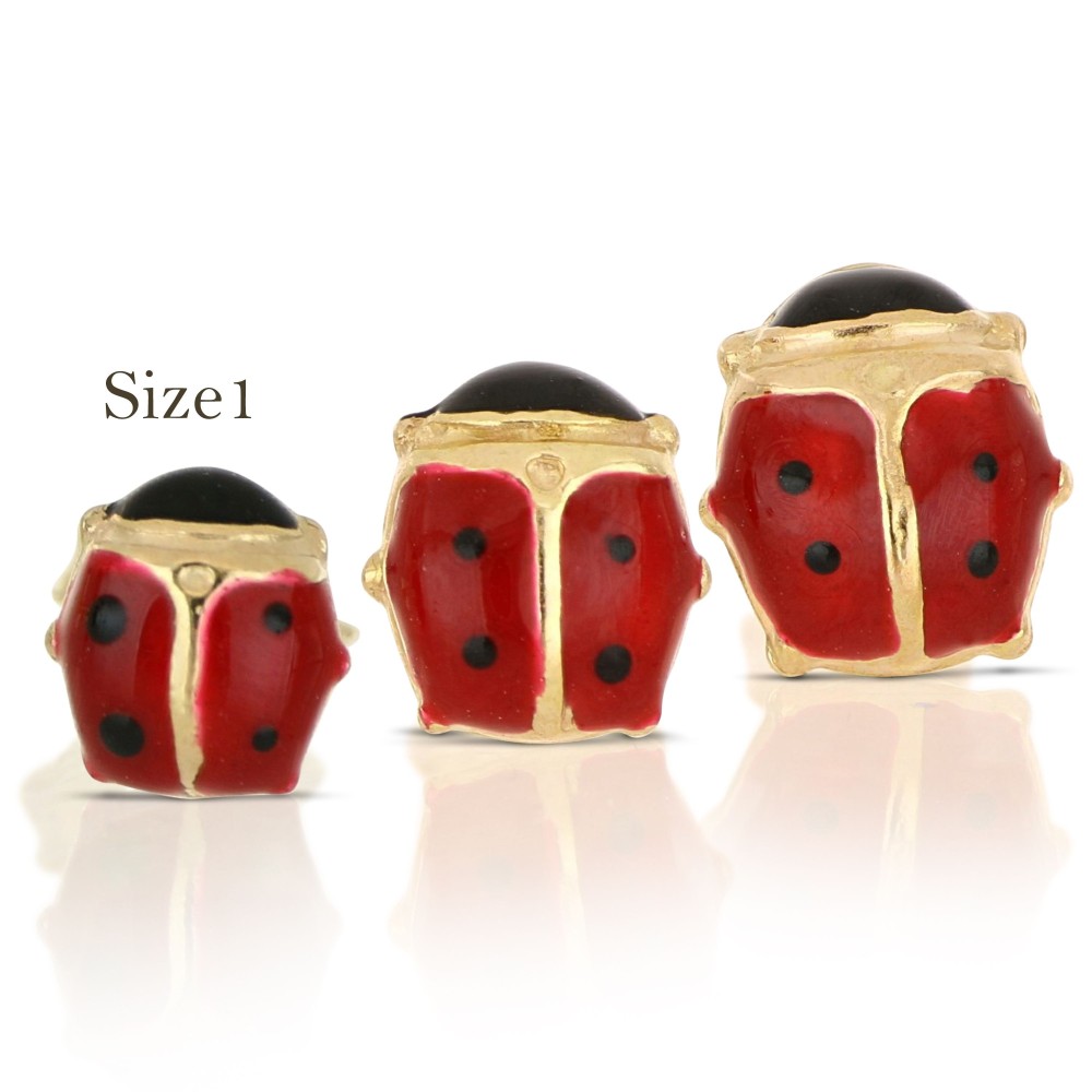 Coppia di orechini bambina con coccinella in oro giallo 18 carati
