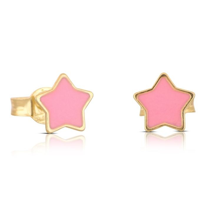 Coppia di orechini bambina con stella smaltata in oro giallo 18 carati