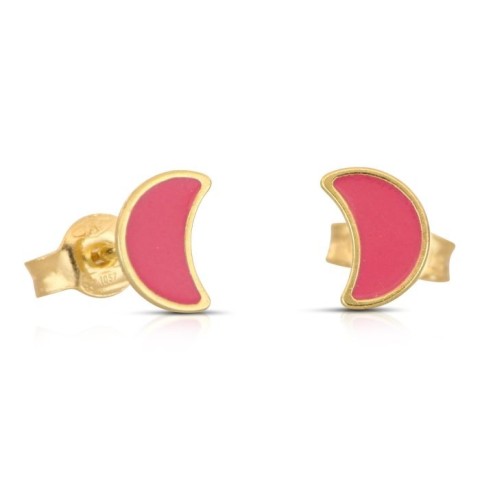 Coppia di orechini bambina con luna smaltata in oro giallo 18 carati