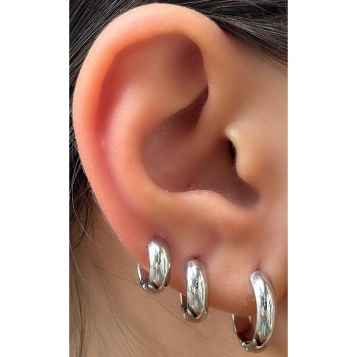 Set Orecchini cerchio bombati in acciaio