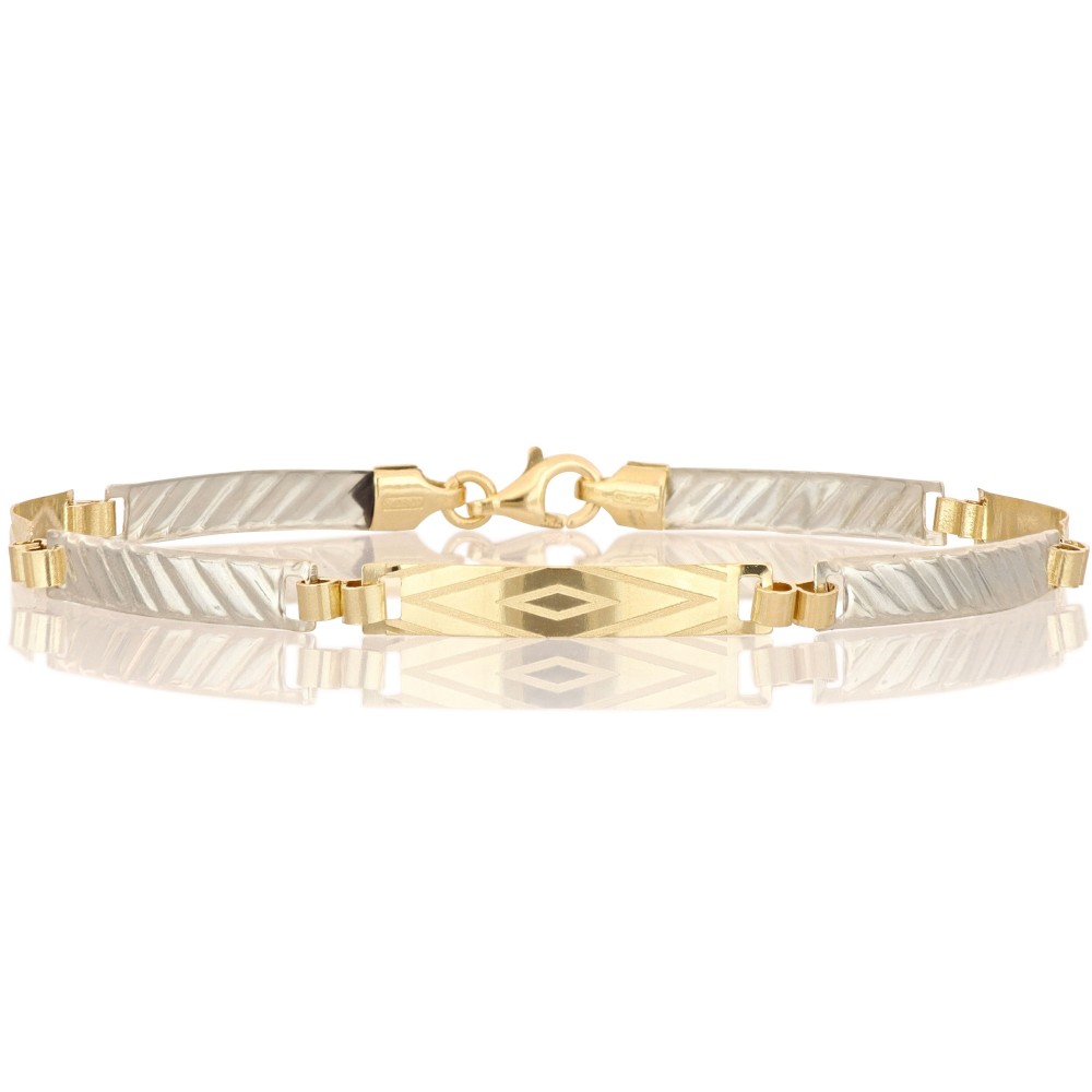 Bracciale uomo in oro giallo/bianco 18 carati modello piastrina