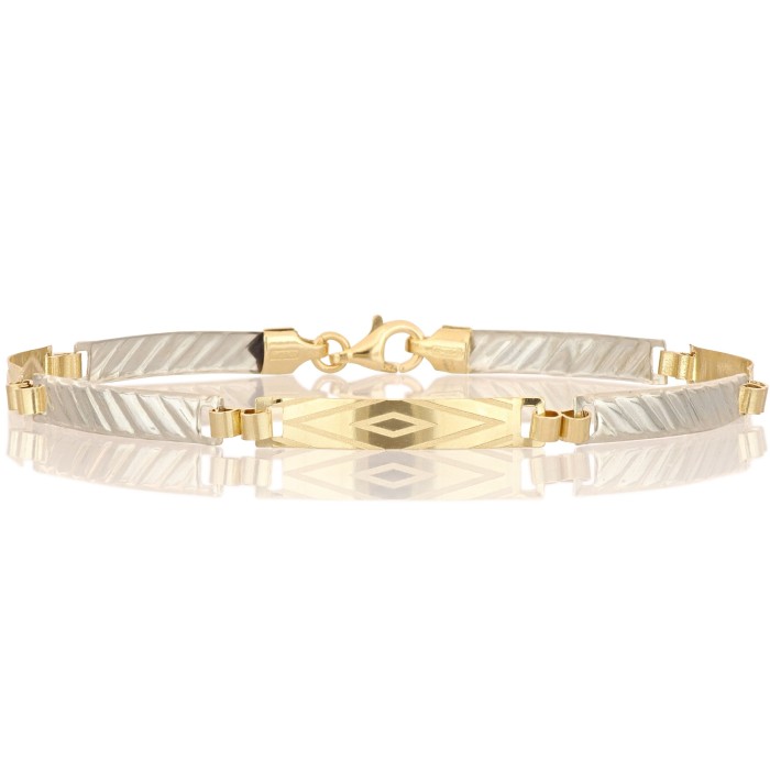 Bracciale uomo in oro giallo/bianco 18 carati modello piastrina