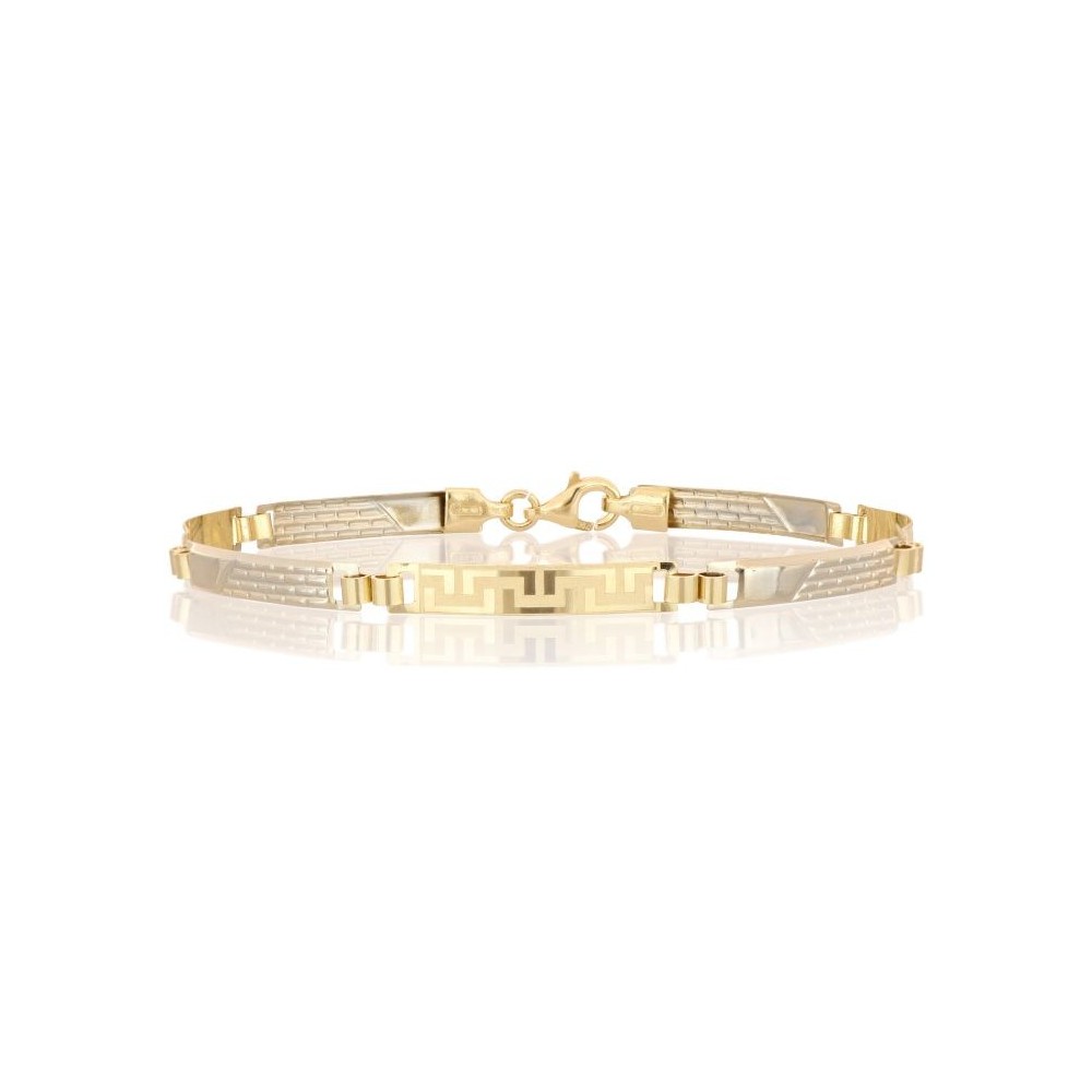 Bracciale uomo in oro giallo/bianco 18 carati modello piastrina con greca
