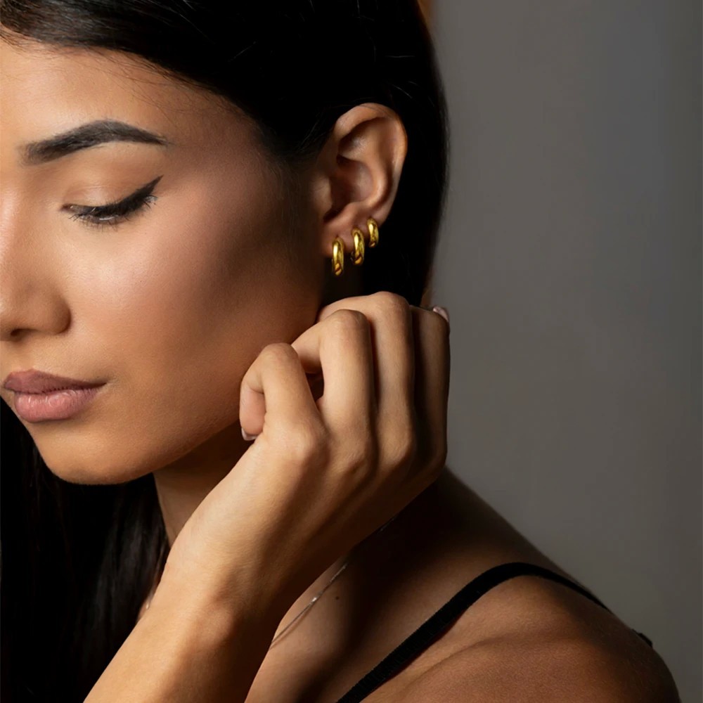 Set Orecchini cerchio bombati in acciaio