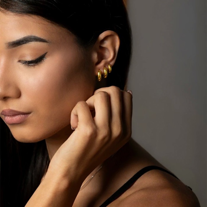 Set Orecchini cerchio bombati in acciaio