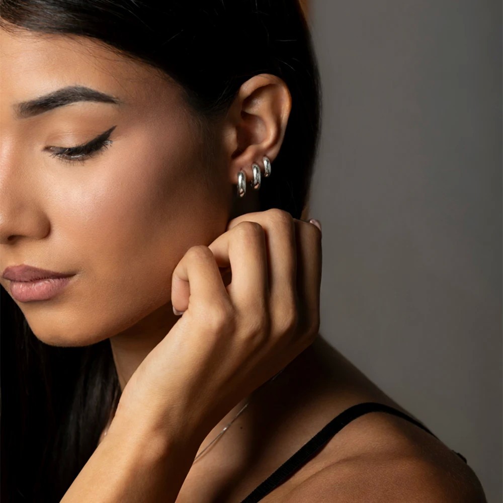 Set Orecchini cerchio bombati in acciaio