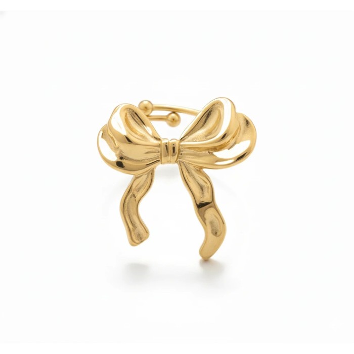 Anello Fiocco Maxi Georgie in Acciaio Oro | Doni Preziosi