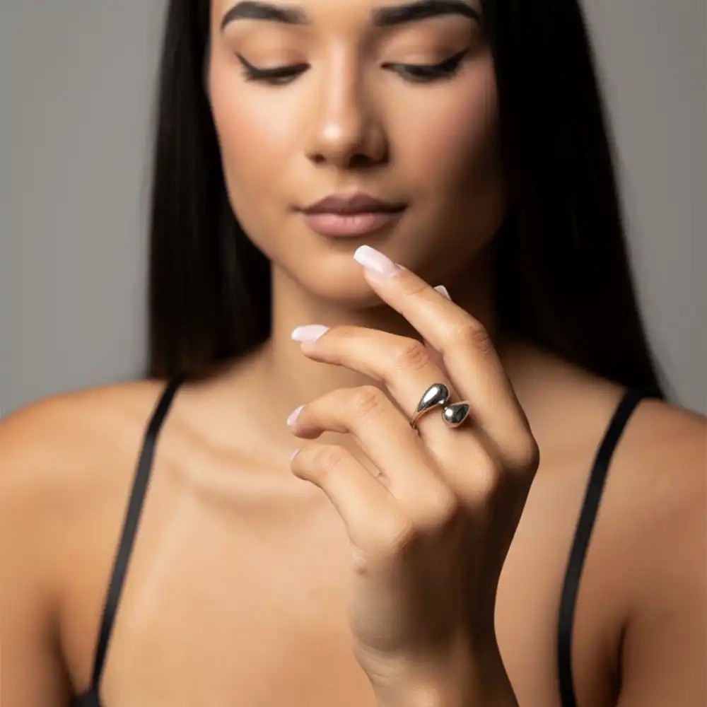 Anello Doppio Goccia in Acciaio Oro o Argento | Doni Preziosi