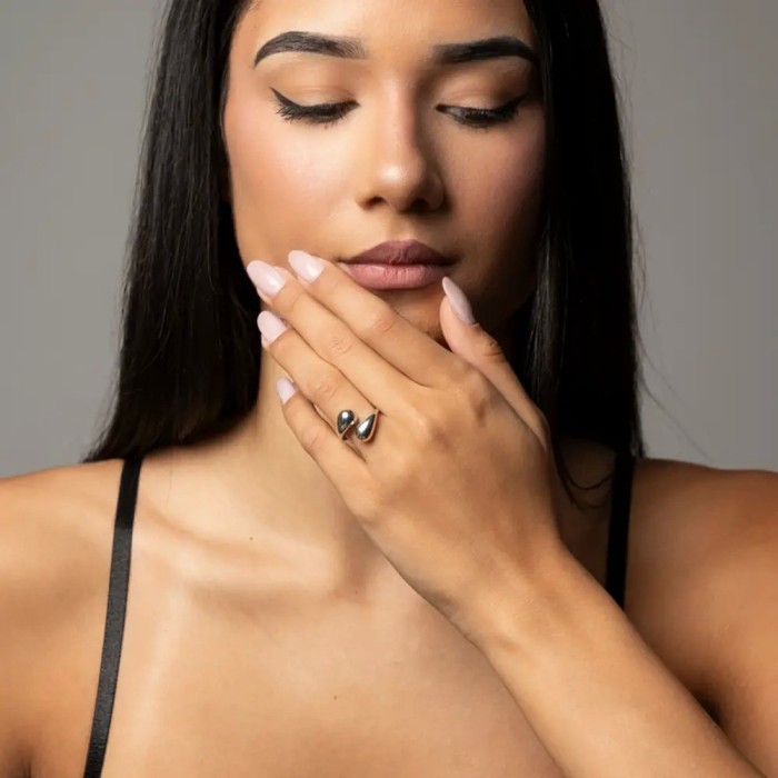 Anello Doppio Goccia in Acciaio Oro o Argento | Doni Preziosi