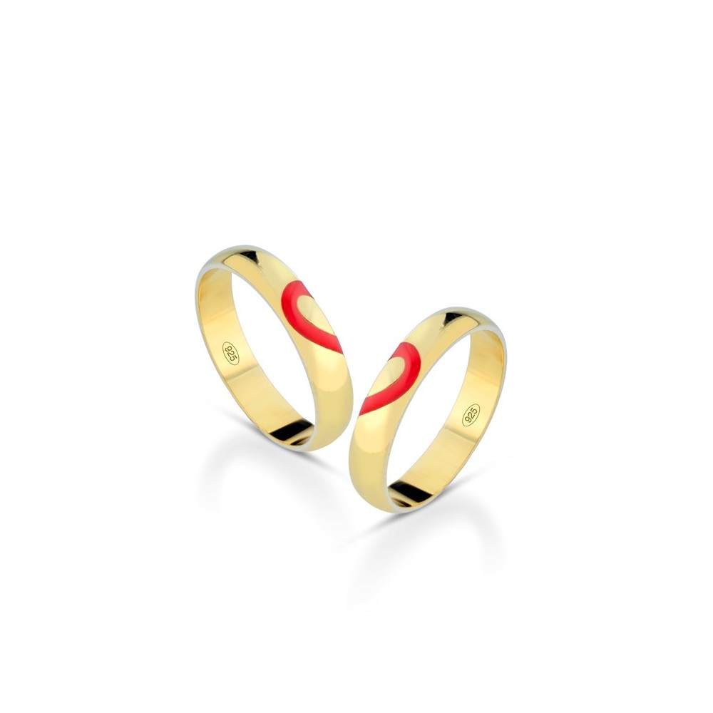 Fedine Cuore filo rosso in argento 925% placcate in oro giallo