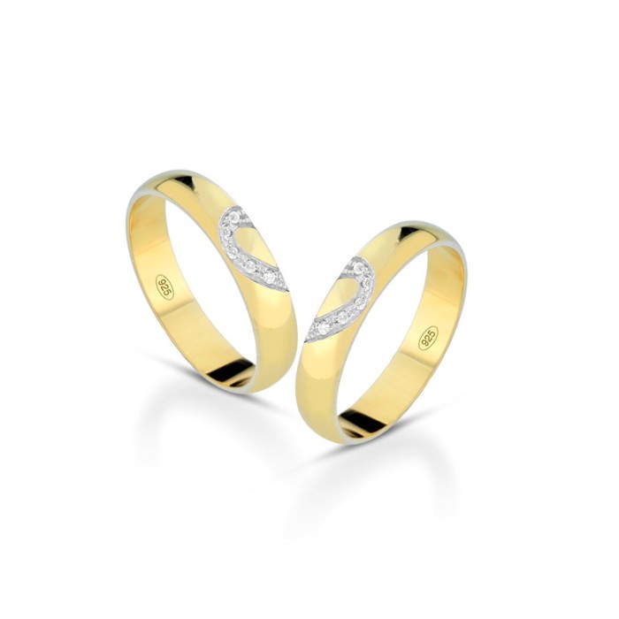 Fedine Cuore Pavè in argento 925% placcate in oro giallo