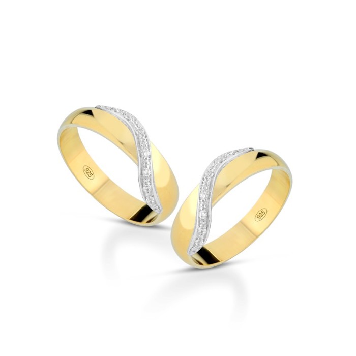 Fedine con fregio zirconato in argento 925% placcate in oro giallo
