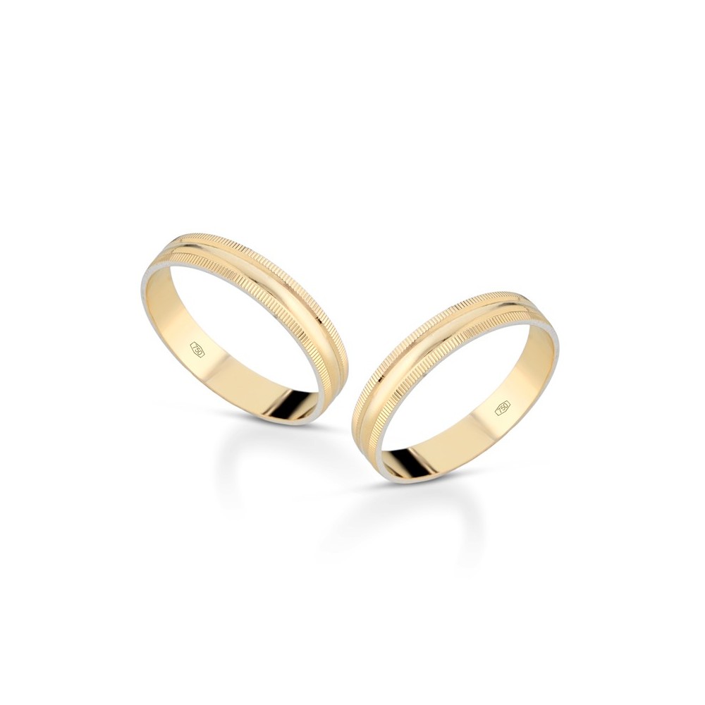 Fedine in oro giallo 18 carati incisioni omaggio trama liscia