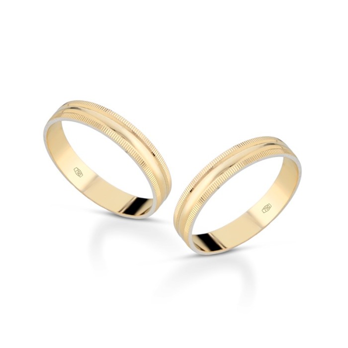 Fedine in oro giallo 18 carati incisioni omaggio trama liscia