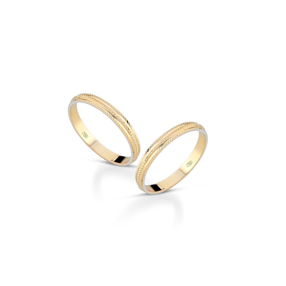 Fedine in oro giallo 18 carati incisioni omaggio trama zigzag