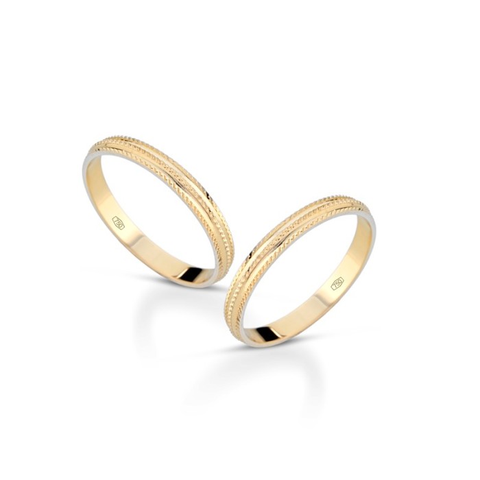 Fedine in oro giallo 18 carati incisioni omaggio trama zigzag