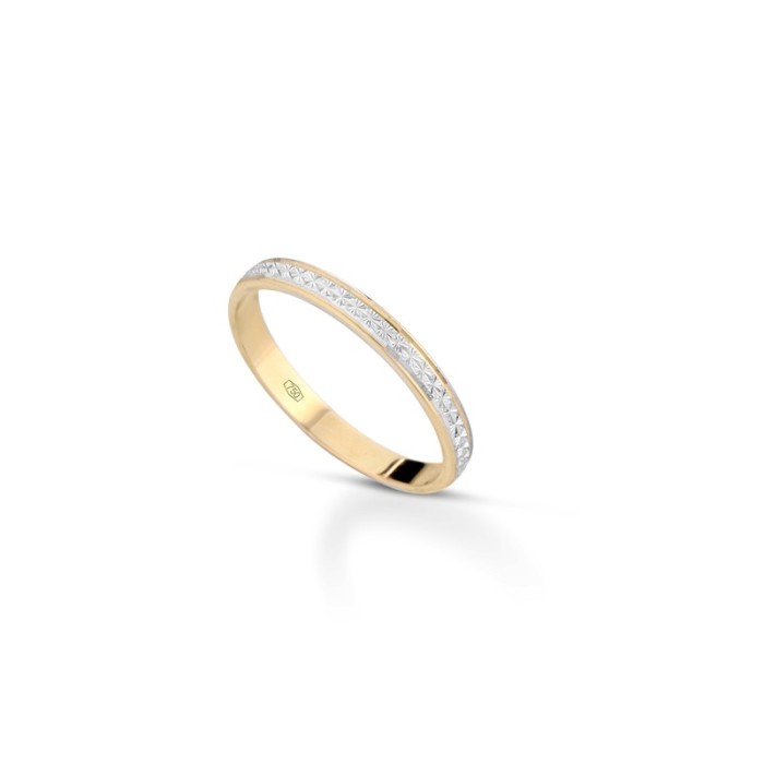 Fedine in oro 18 carati bicolore incisioni omaggio trama brillò