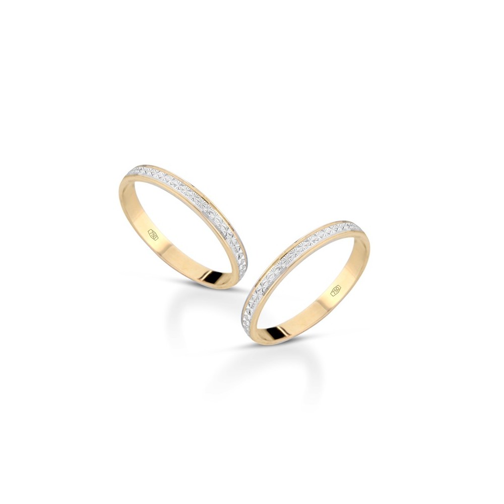 Fedine in oro 18 carati bicolore incisioni omaggio trama brillò