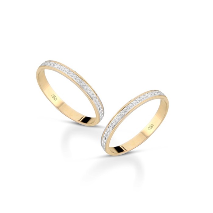 Fedine in oro 18 carati bicolore incisioni omaggio trama brillò