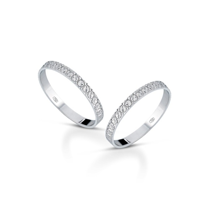 Fedine in oro 18 carati bianco incisioni omaggio trama ovalino