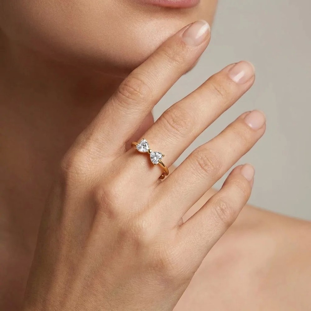 Anello Fiocco Pavé Acciaio Regolabili Dorato/Argento