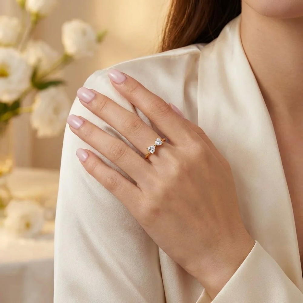 Anello Fiocco Pavé Acciaio Regolabili Dorato/Argento