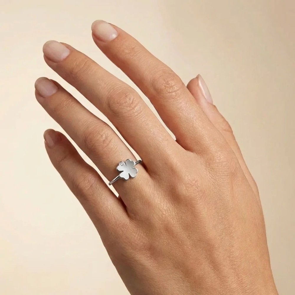 Anello Quadrifoglio Acciaio Regolabili Dorato/Argento